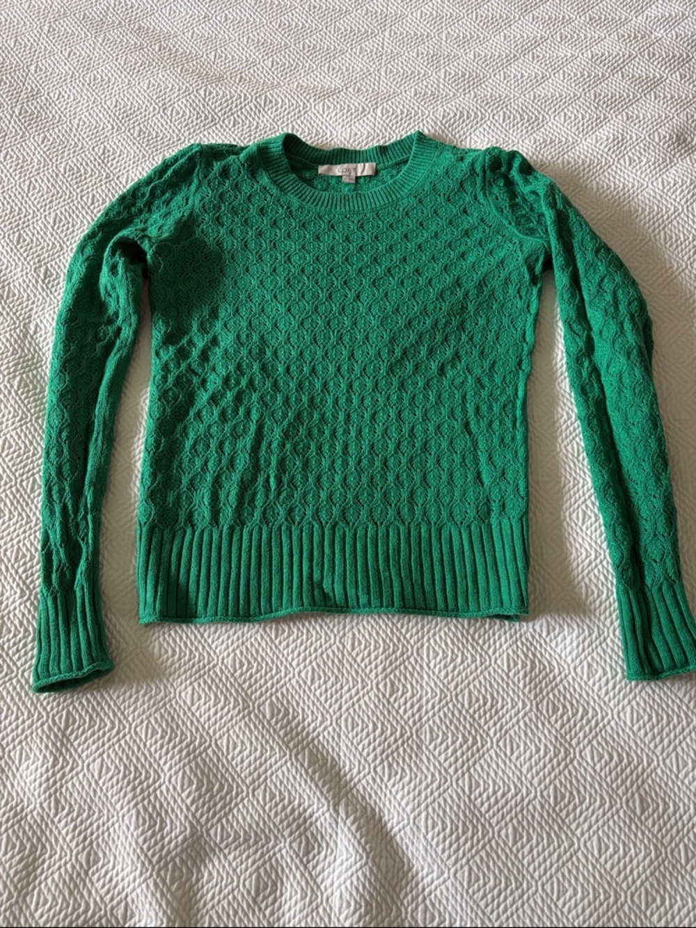 LOFT Green Textured Knit Crewneck Sweater